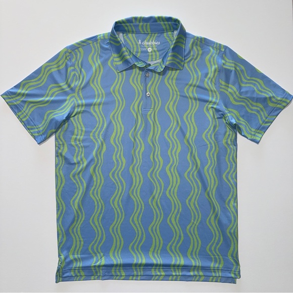 chubbies Other - Chubbies Men’s Medium Wavy Daze Printed Performance Polo Shirt Blue/Green
